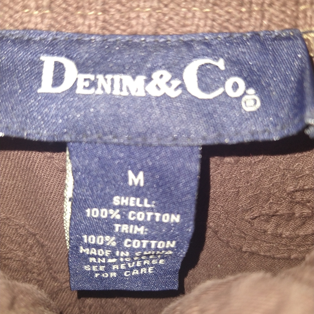 Denim&Co brown denim jacket sweater sleeves and collar zip up 100% cotton - Picture 2 of 6